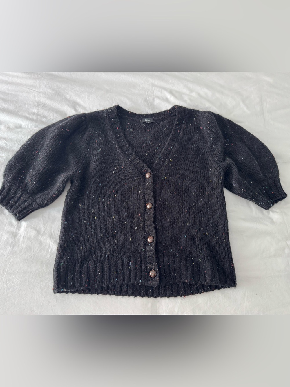 Rails Isla Black Confetti Puff Sleeve Cardigan Sweater Small